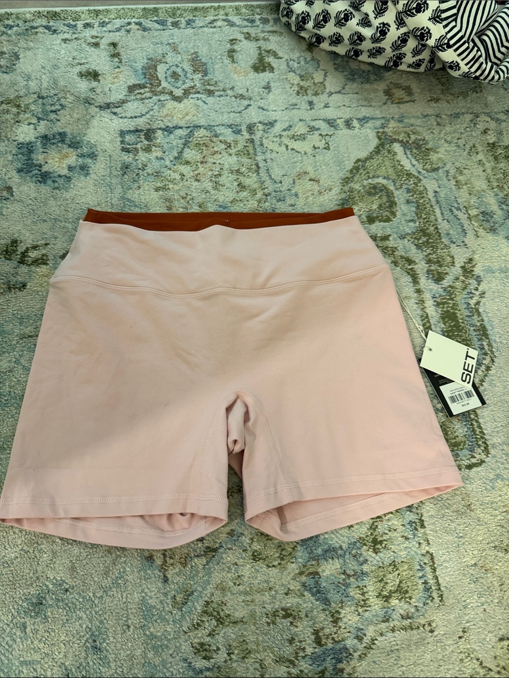 SET Active Pale Pink High-Rise Bike Shorts with Brown Waistband